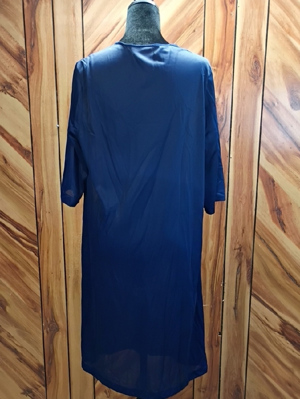 Vintage 70's Vassarette Navy Button-Front Nightgown Robe  Embroidered Collar L - Picture 2 of 9